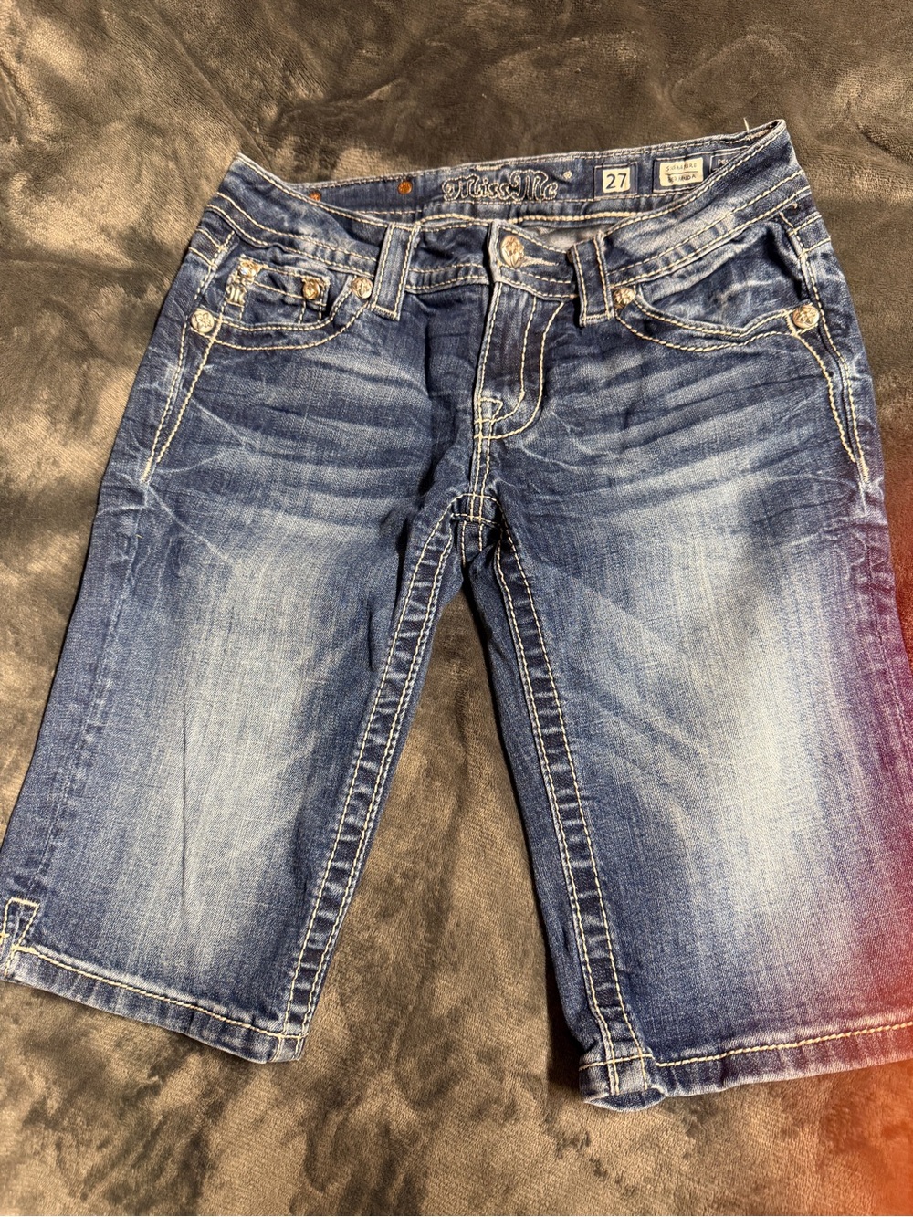 Miss Me Distressed Blue Denim Bermuda Shorts